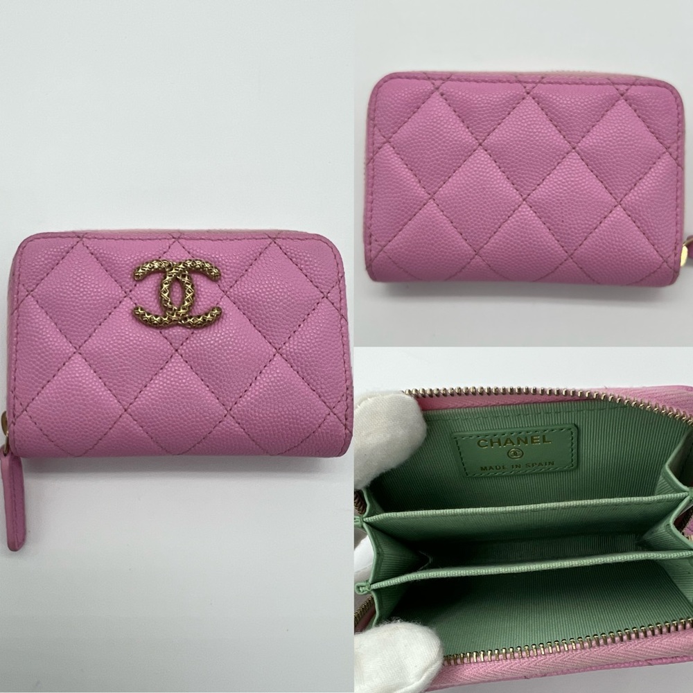 Authentic Chanel caviar classic zipped coin purse/ card wallet